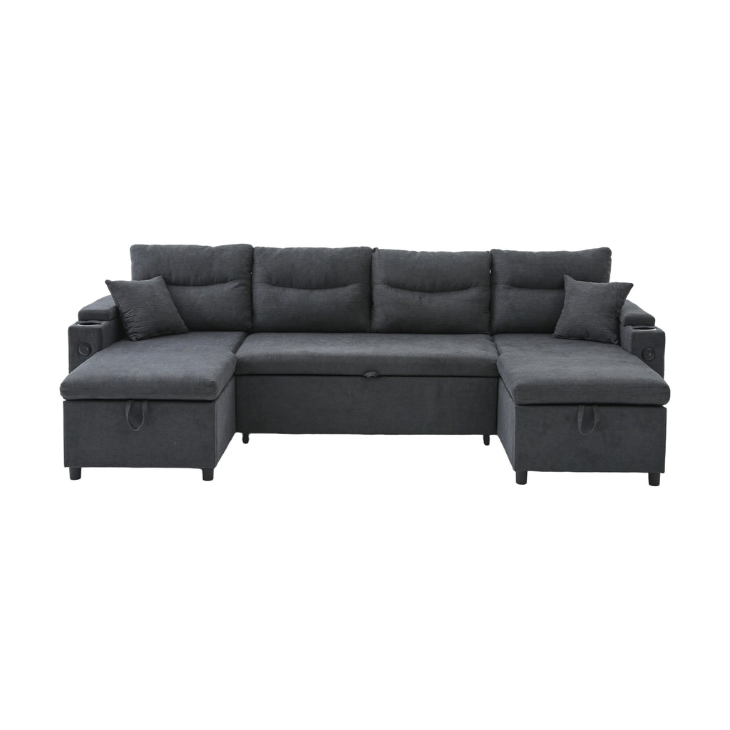 Dark Grey Oversized Chenille Chaise Lounge with Pillows — detail 21