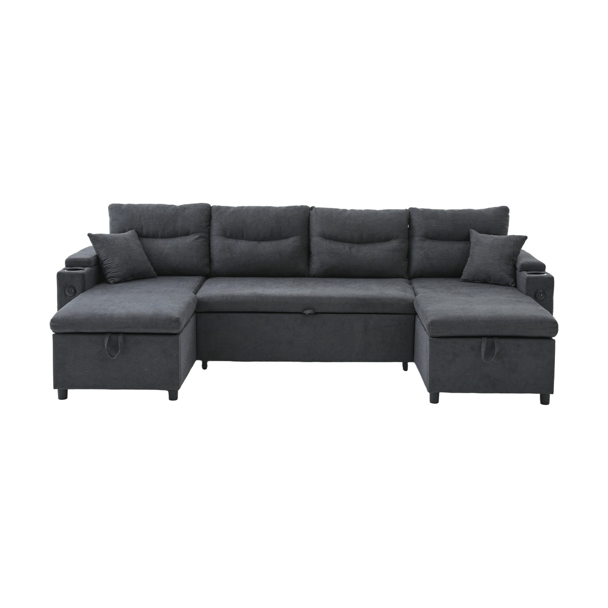 Dark Grey Oversized Chenille Chaise Lounge with Pillows — detail 21