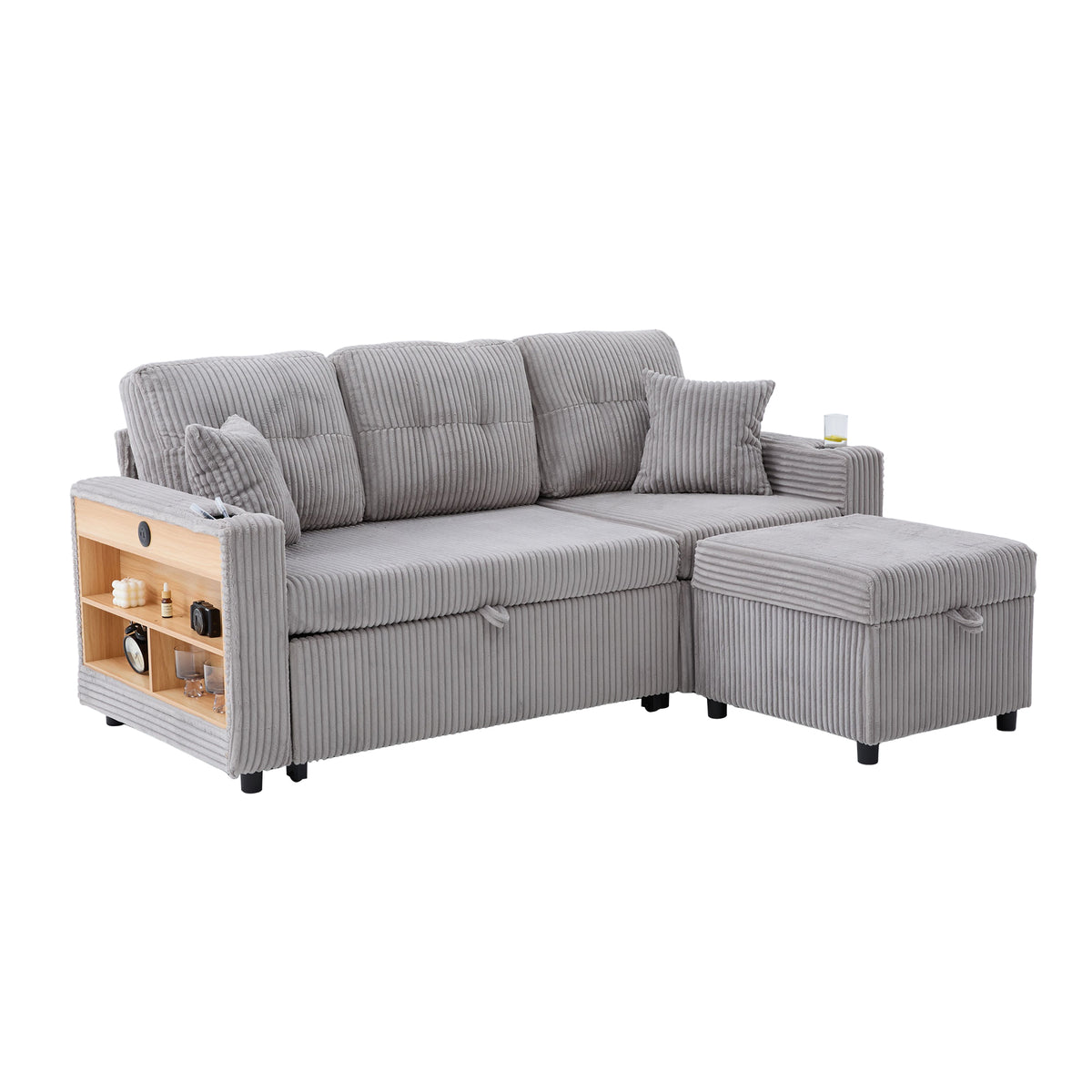 Light Grey Corduroy Sofa Bed — detail 24
