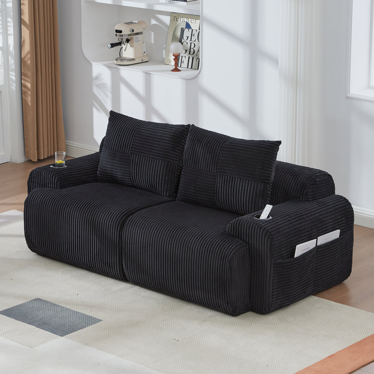 Black Corduroy 2-Seater Modular Sofa — detail 11