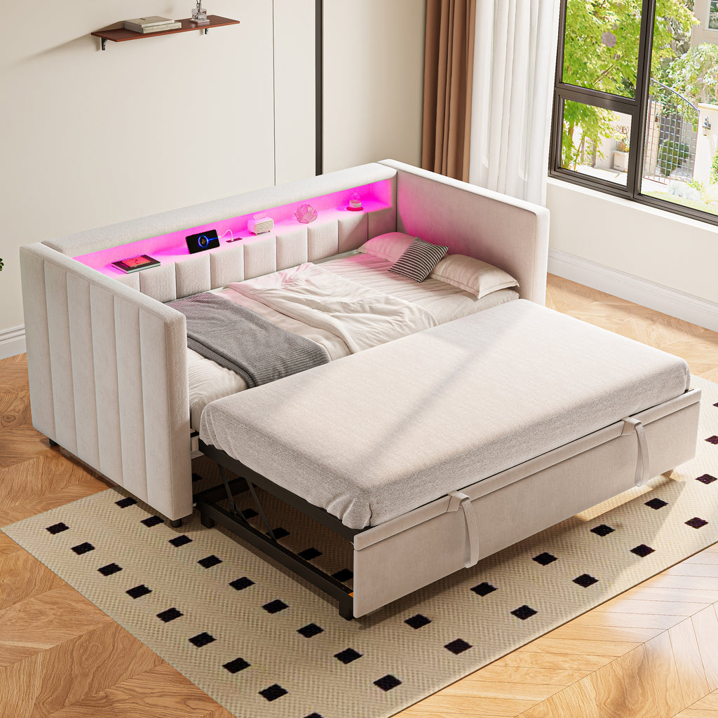 Beige Velvet Sofa Bed — product view