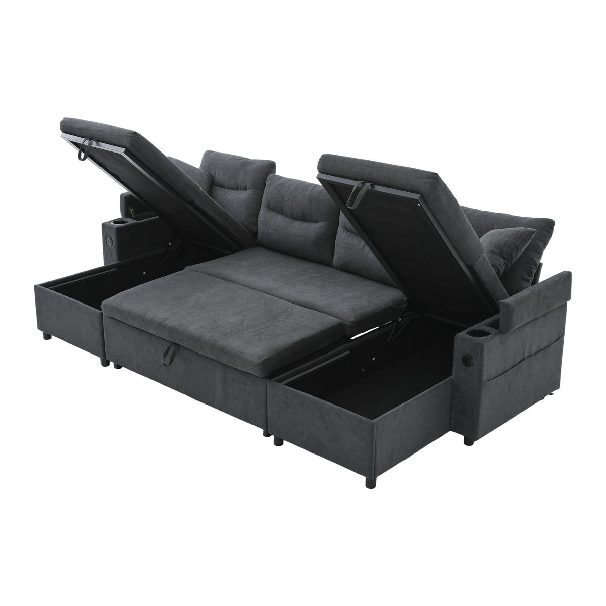 Dark Grey Oversized Chenille Chaise Lounge with Pillows — detail 23
