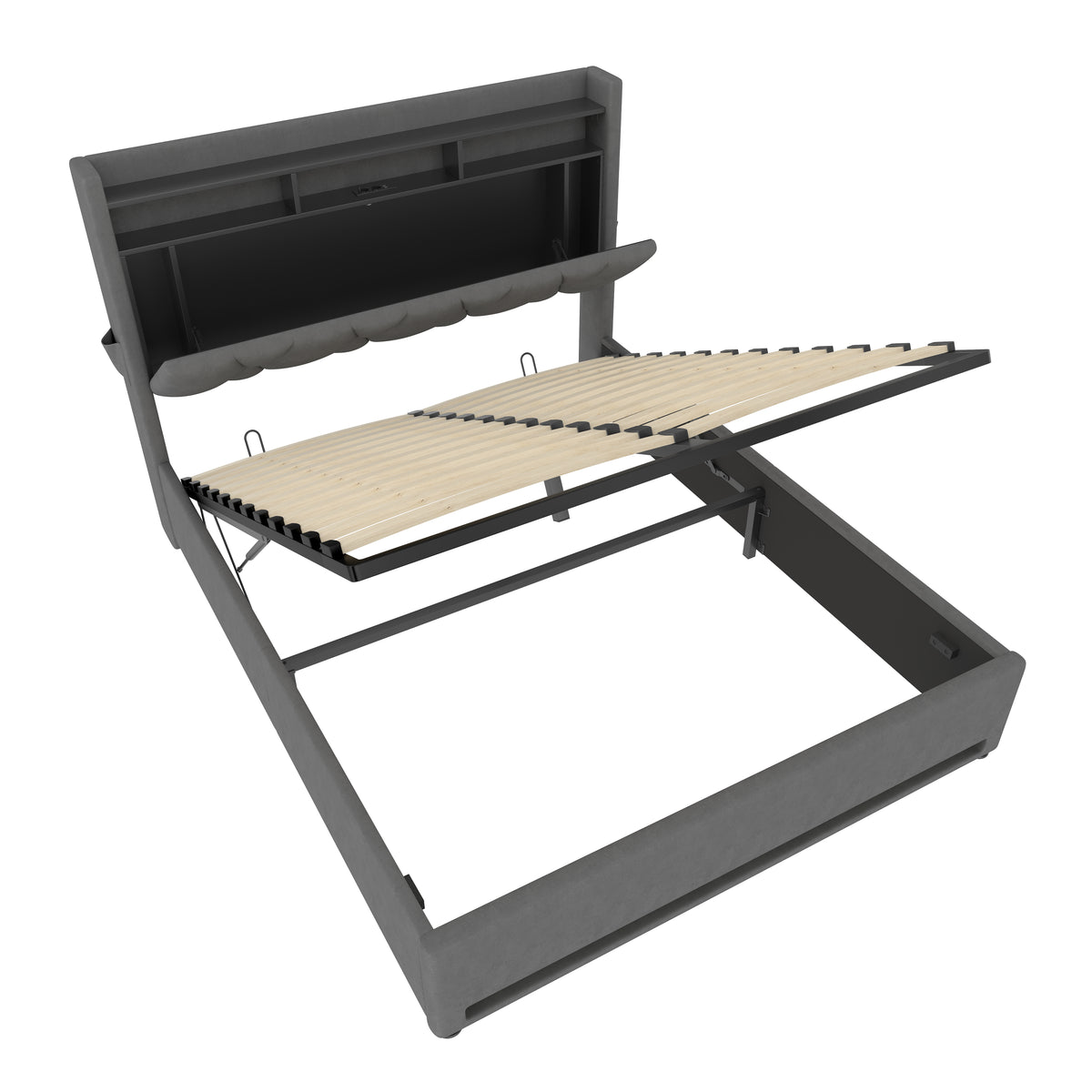 Dark Grey Velvet Storage Bed Frame – 150 × 200 cm — detail 11
