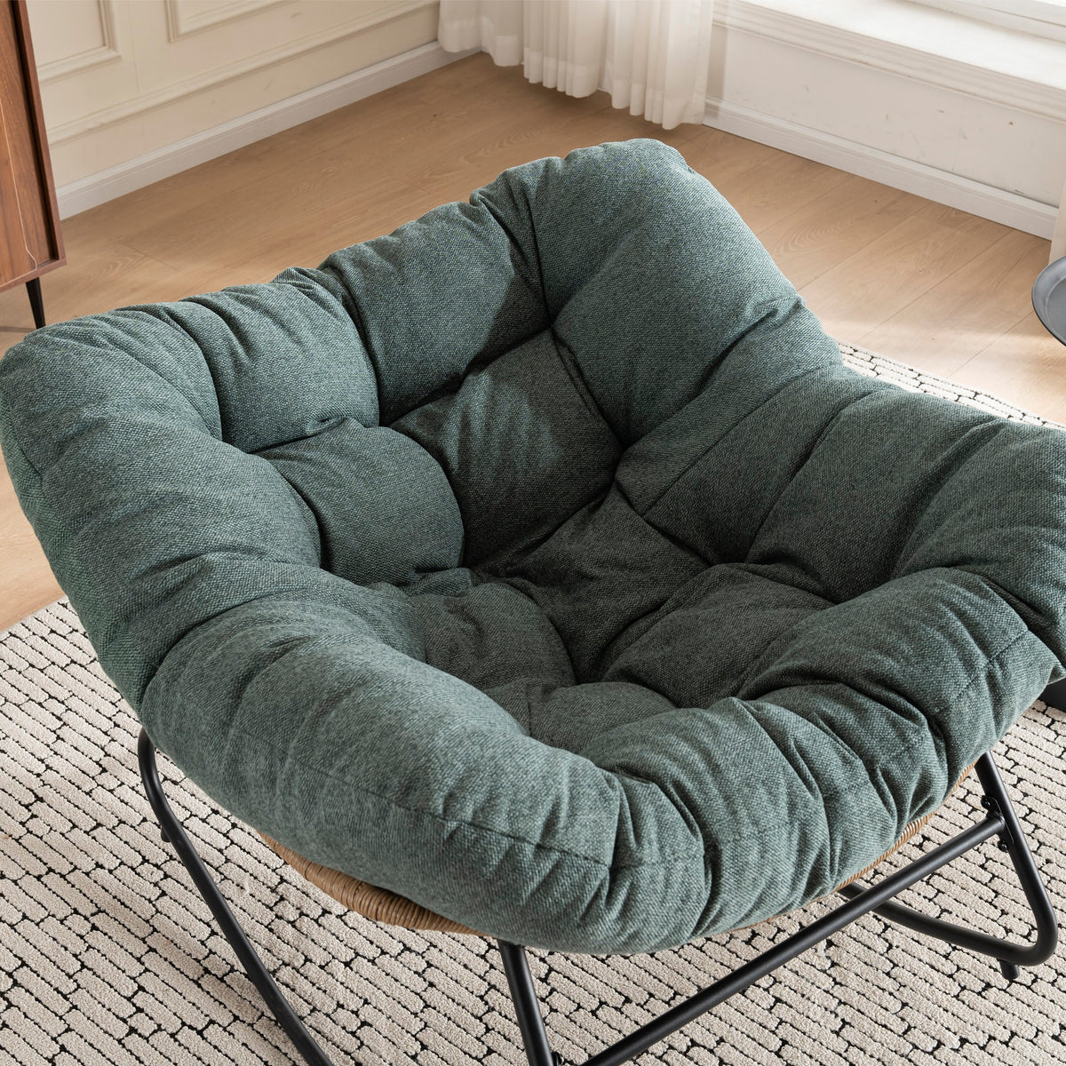 Green Oversized Rattan Rocking Chair with Cushion — detail 3