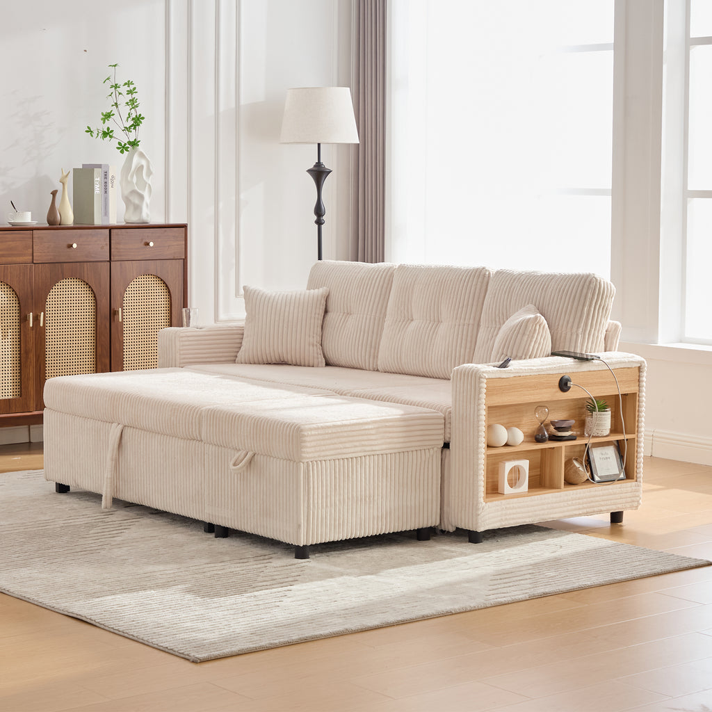 Beige Corduroy Sofa Bed — detail 21