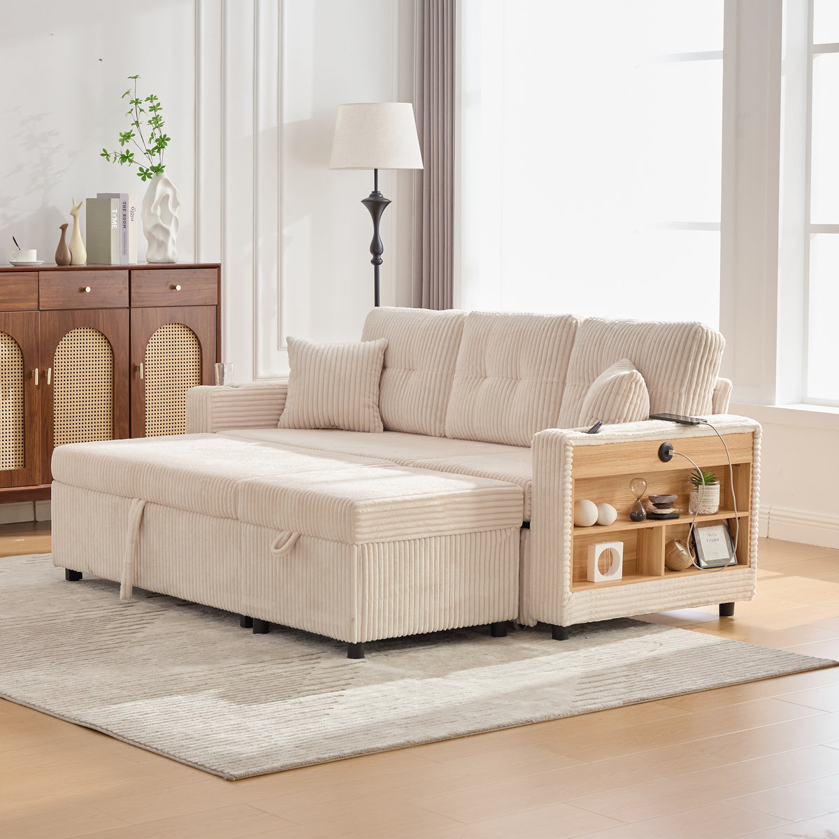 Beige Corduroy Sofa Bed — detail 21