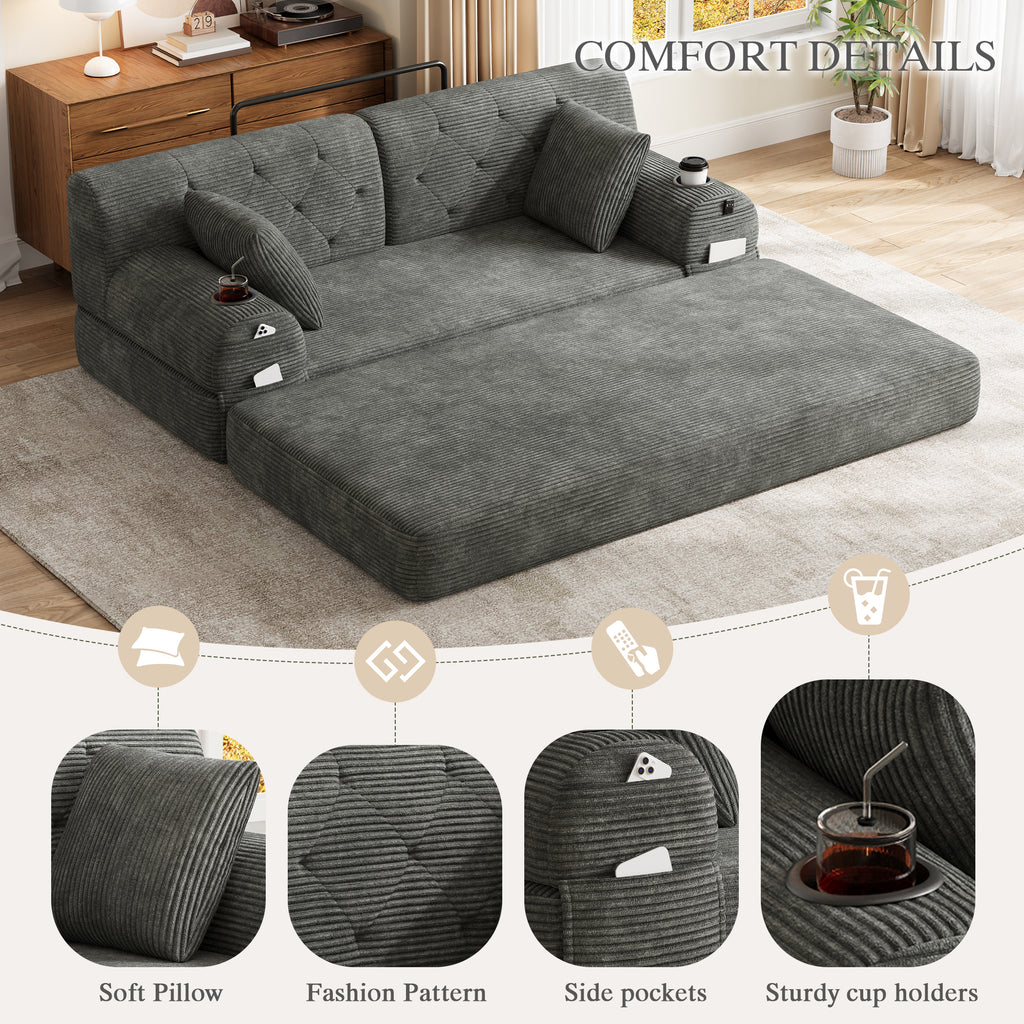 Dark Grey Corduroy 2-Seater Sofa Bed — detail 6