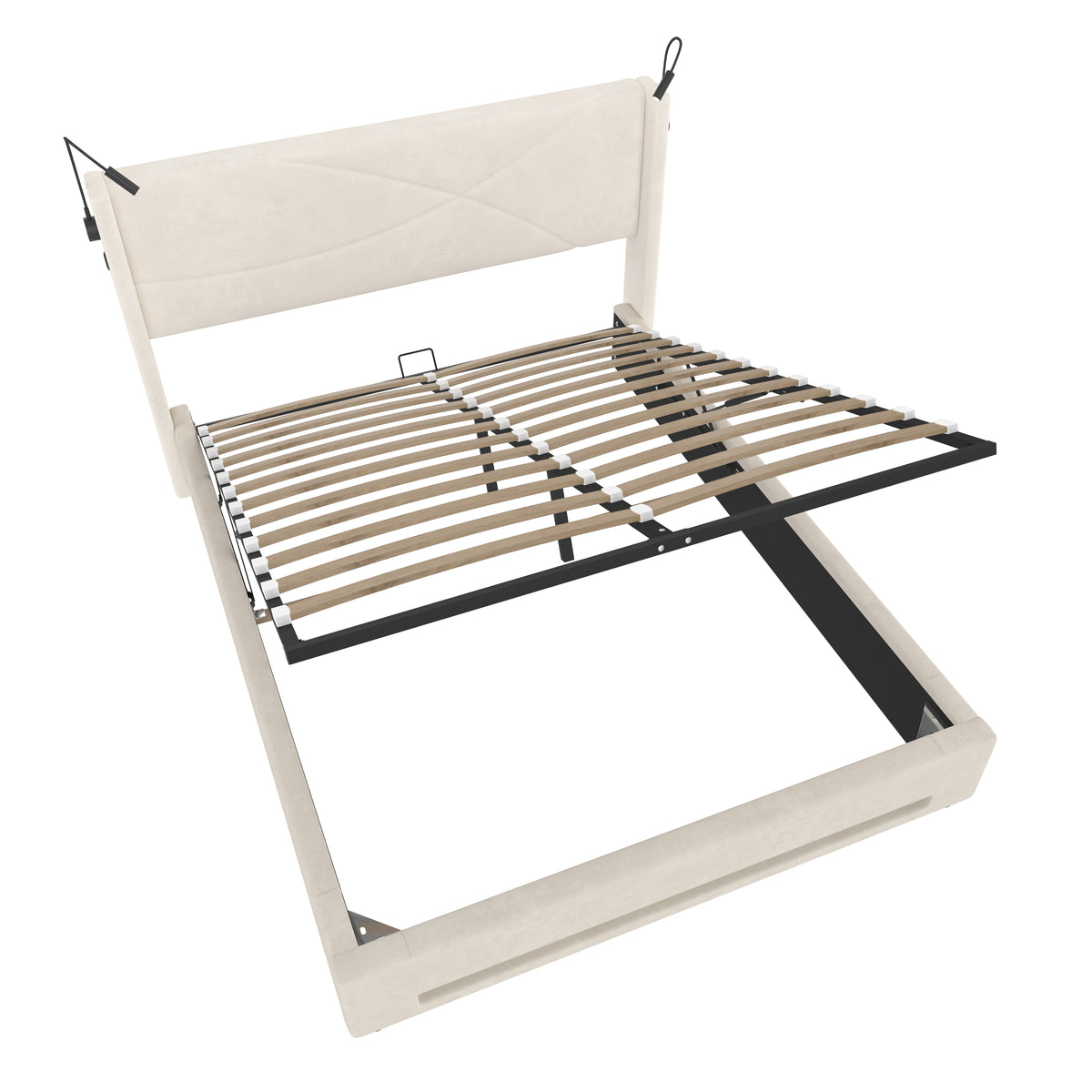 Beige Velvet Storage Bed Frame – 150 × 200 cm — detail 17
