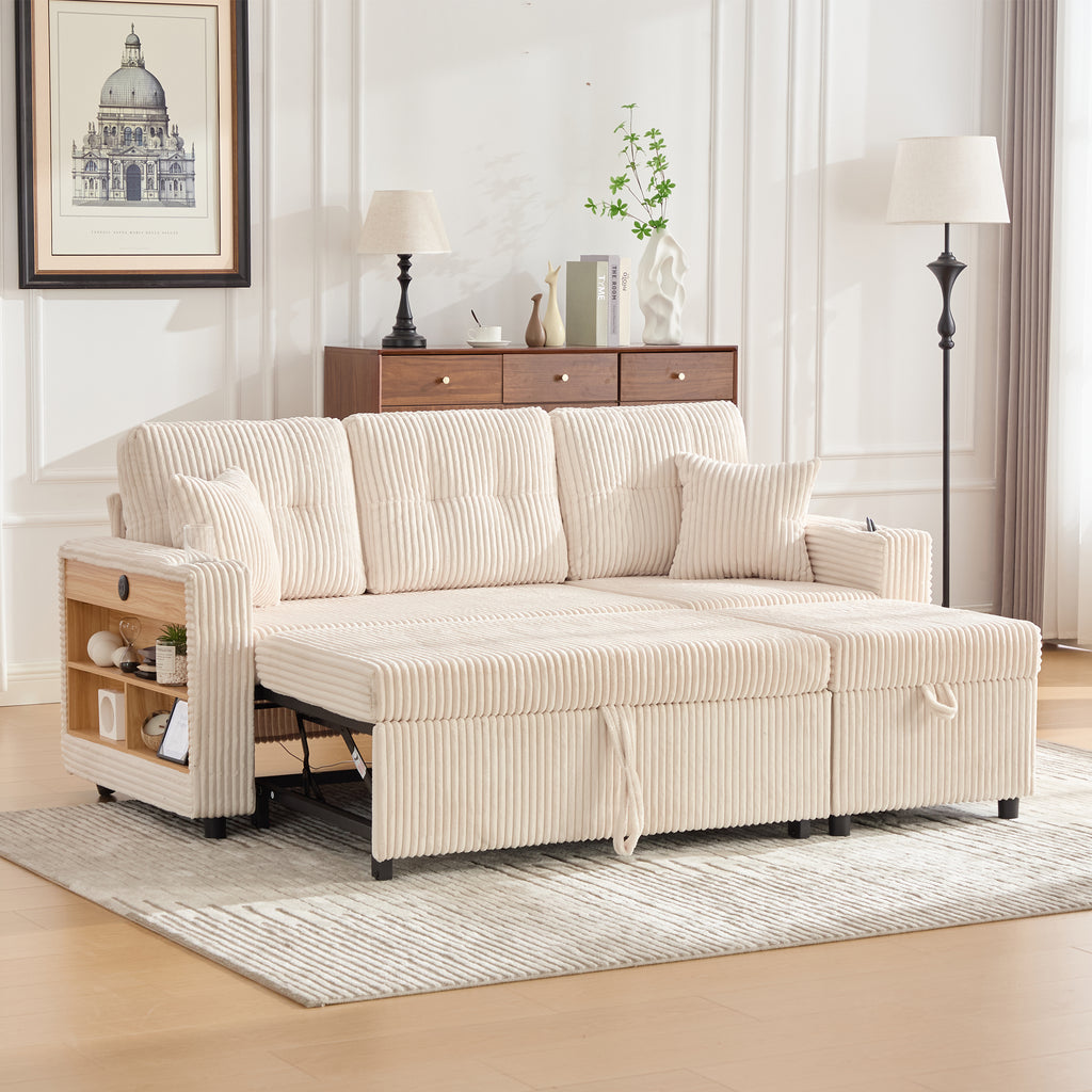 Beige Corduroy Sofa Bed — detail 14