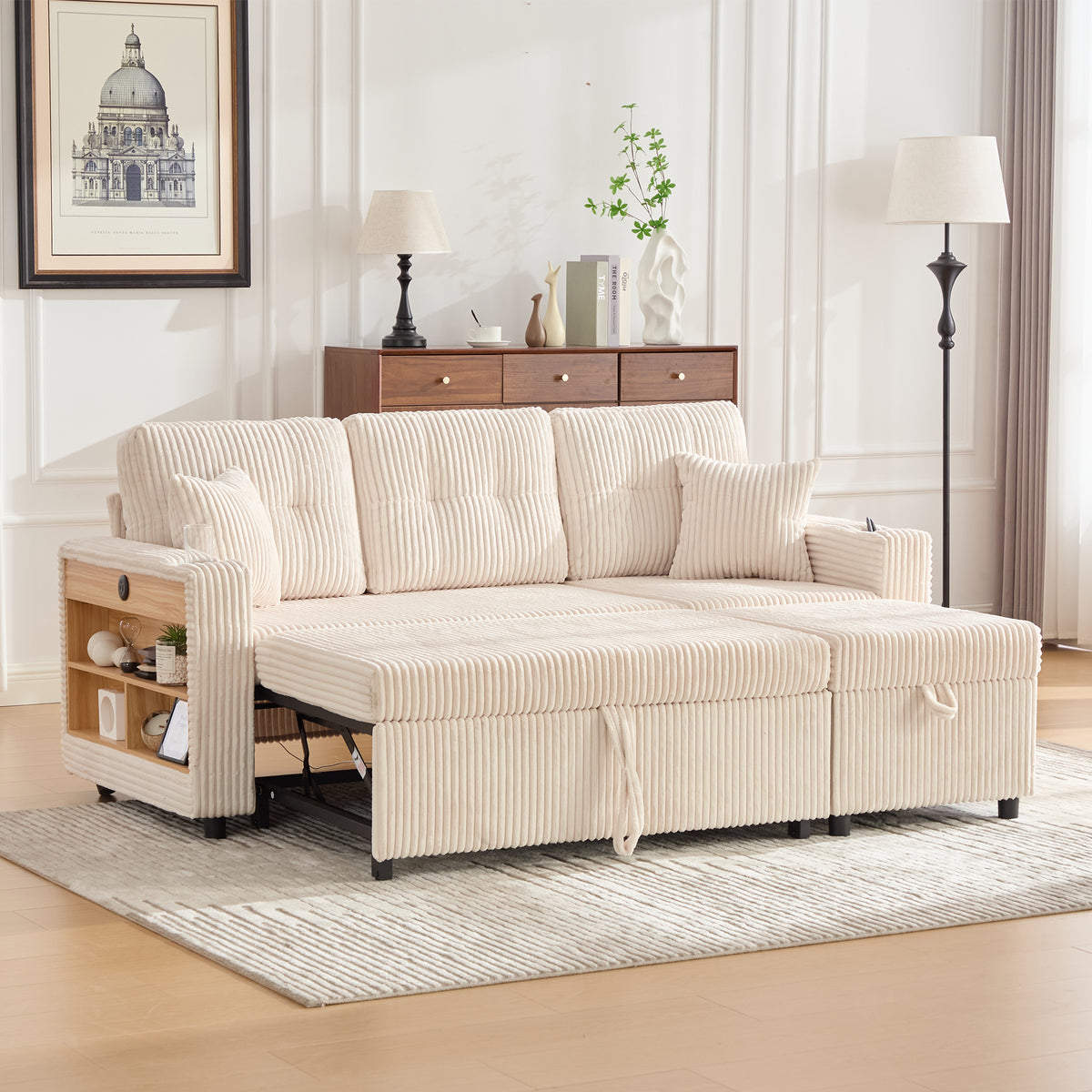 Beige Corduroy Sofa Bed — detail 14