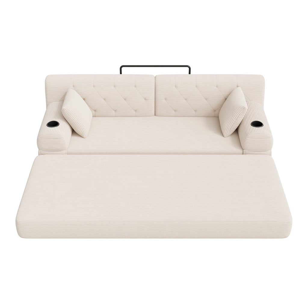 Beige Corduroy 3-Seater Sofa Bed — detail 12
