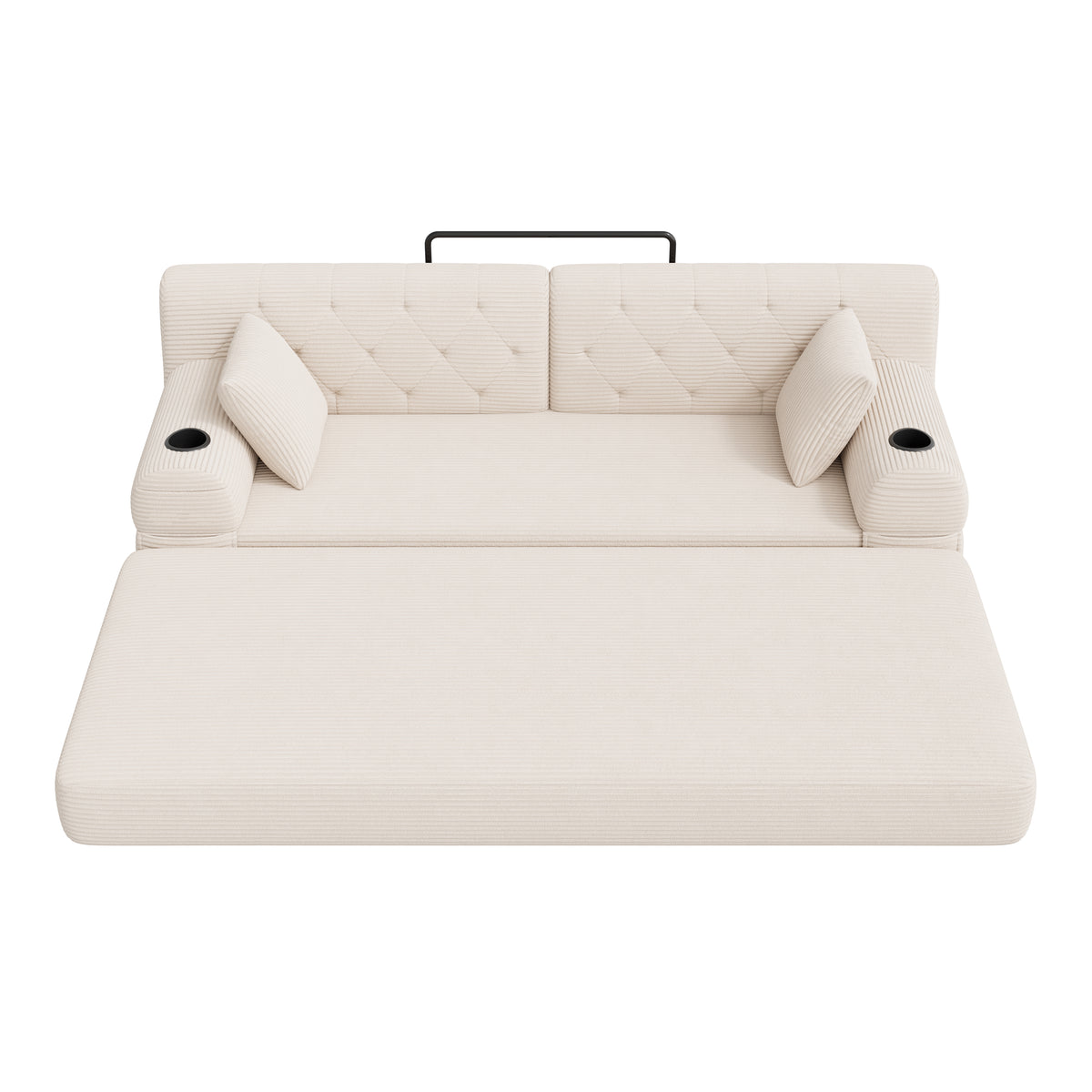 Beige Corduroy 3-Seater Sofa Bed — detail 12
