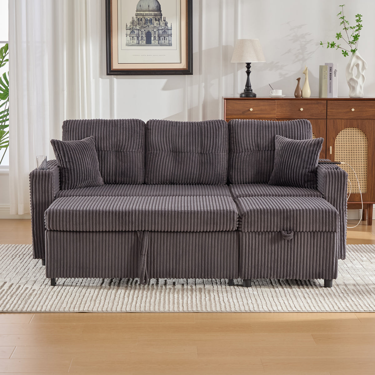Dark Grey Corduroy Sofa Bed — detail 12