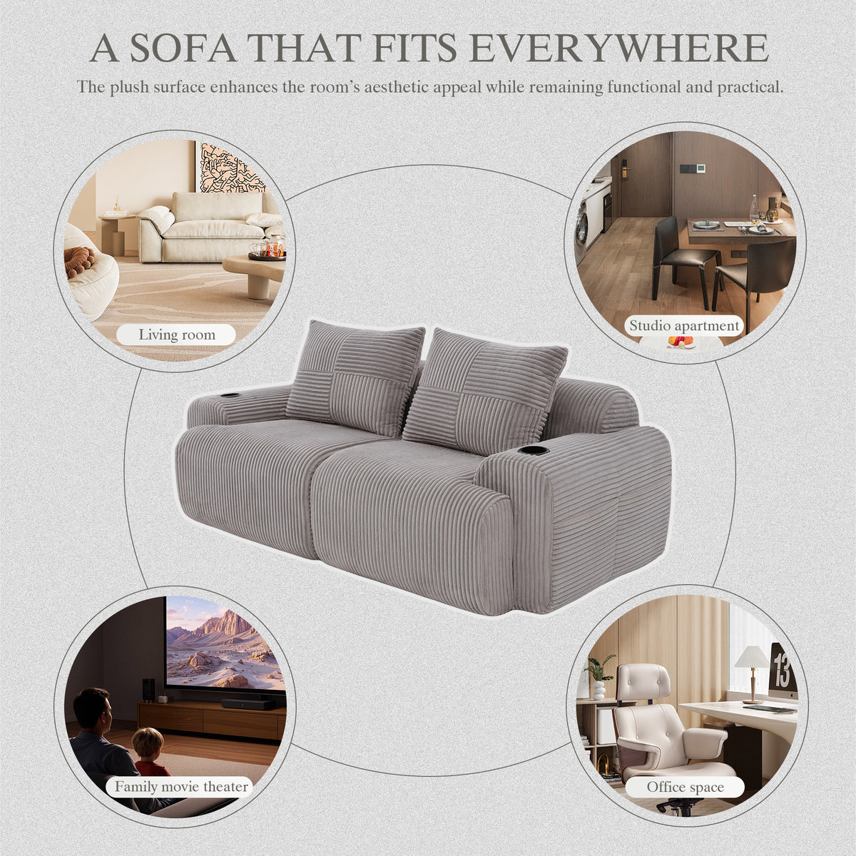 Light Grey Corduroy 2-Seater Modular Sofa — detail 8