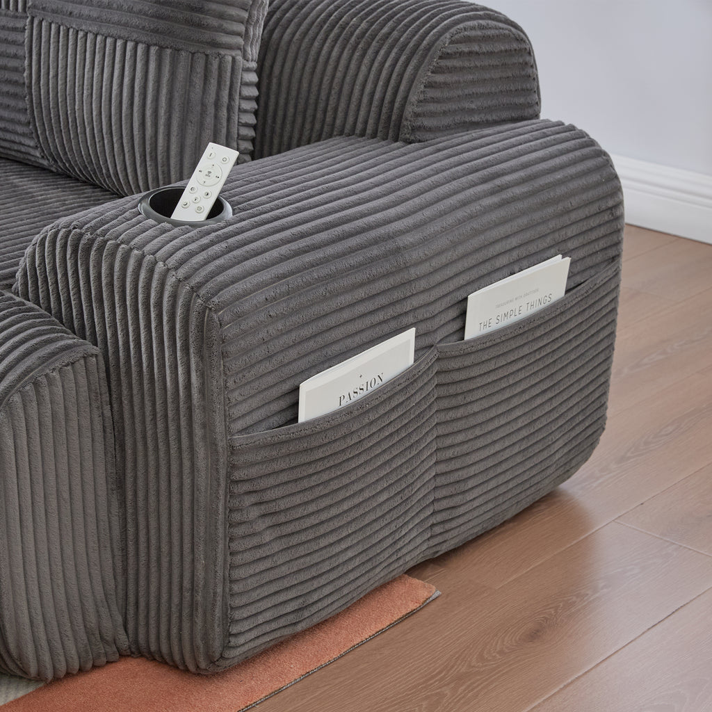 Dark Grey Corduroy 3-Seater Modular Sofa with Ottoman — detail 18