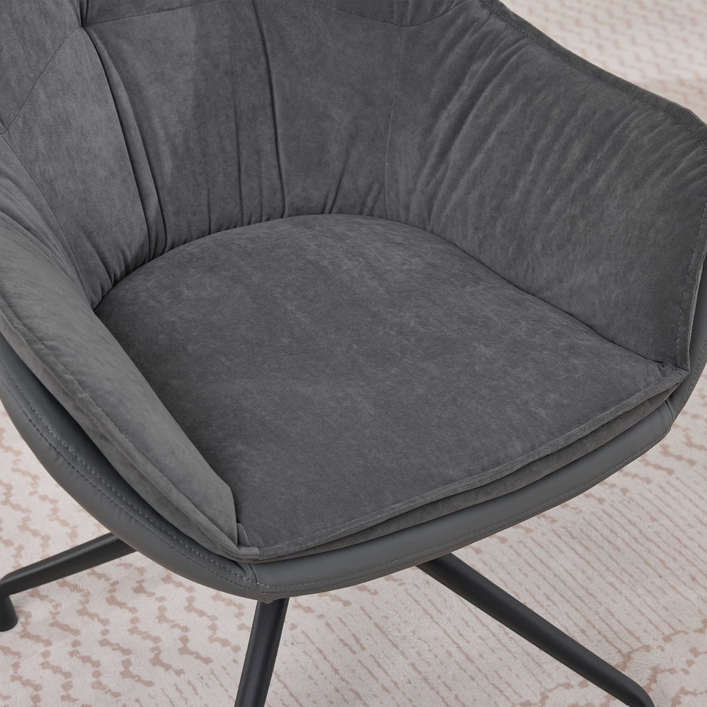 Grey Faux Leather Swivel Accent Chair with Auto-Return — detail 2