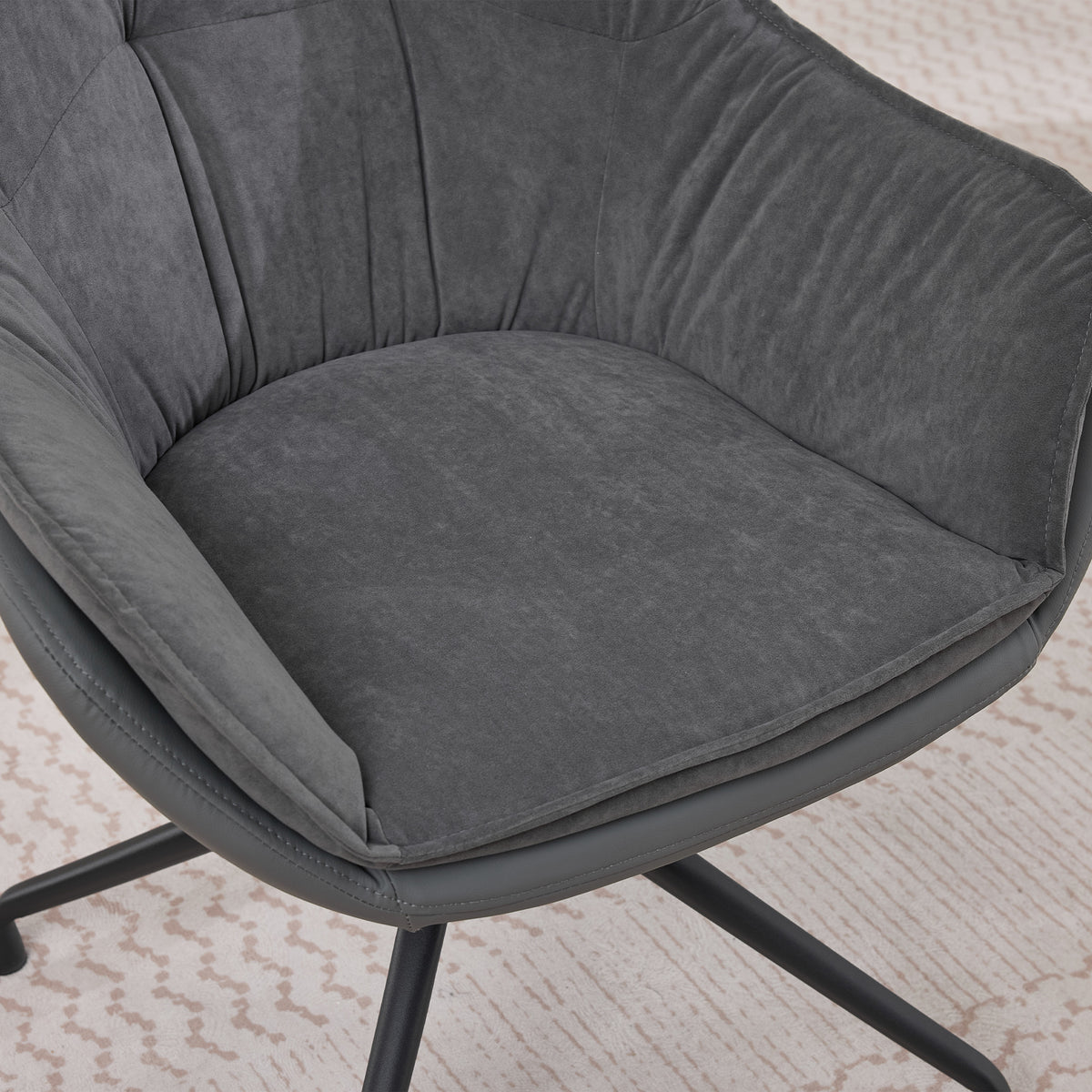 Grey Faux Leather Swivel Accent Chair with Auto-Return — detail 2