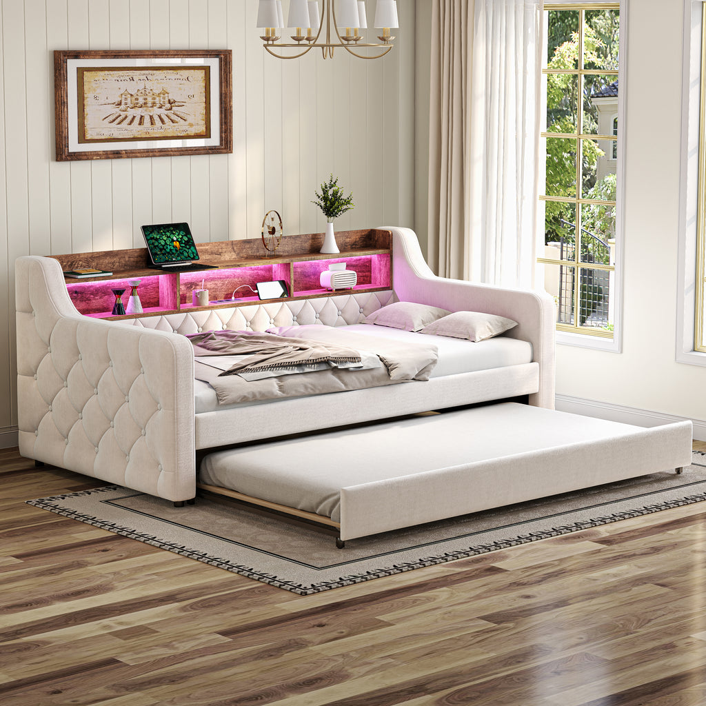 Beige Velvet Sofa Bed — detail 9