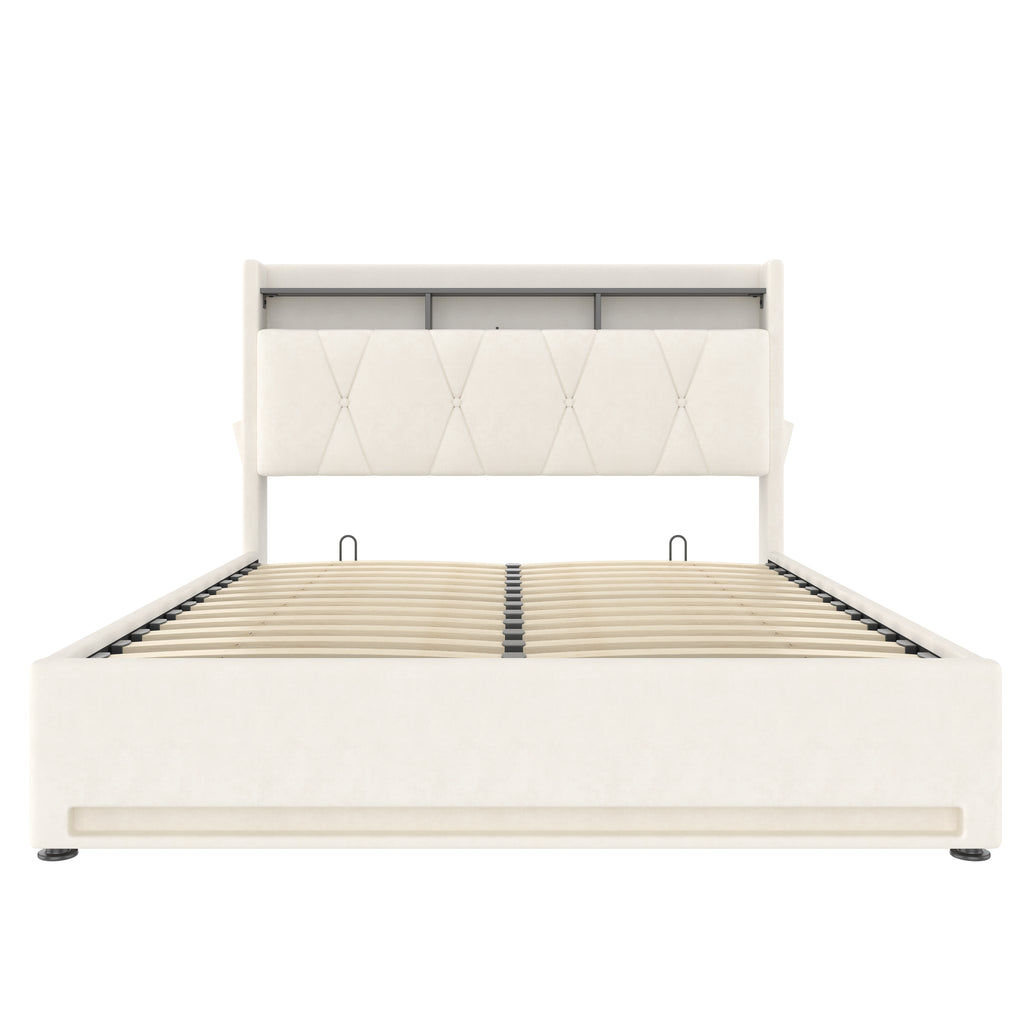 Beige Velvet Storage Bed Frame – 135 × 190 cm — detail 18