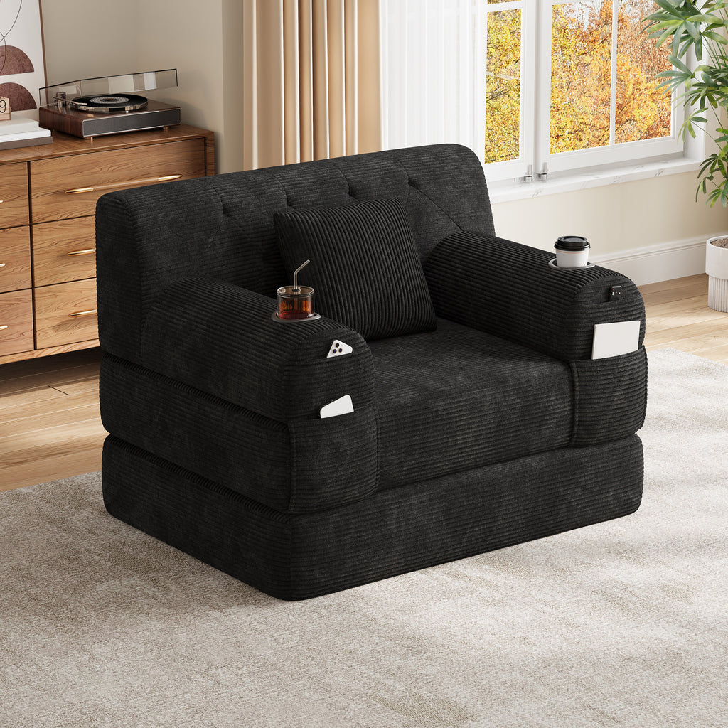 Black Corduroy Sleeper Chair — detail 4