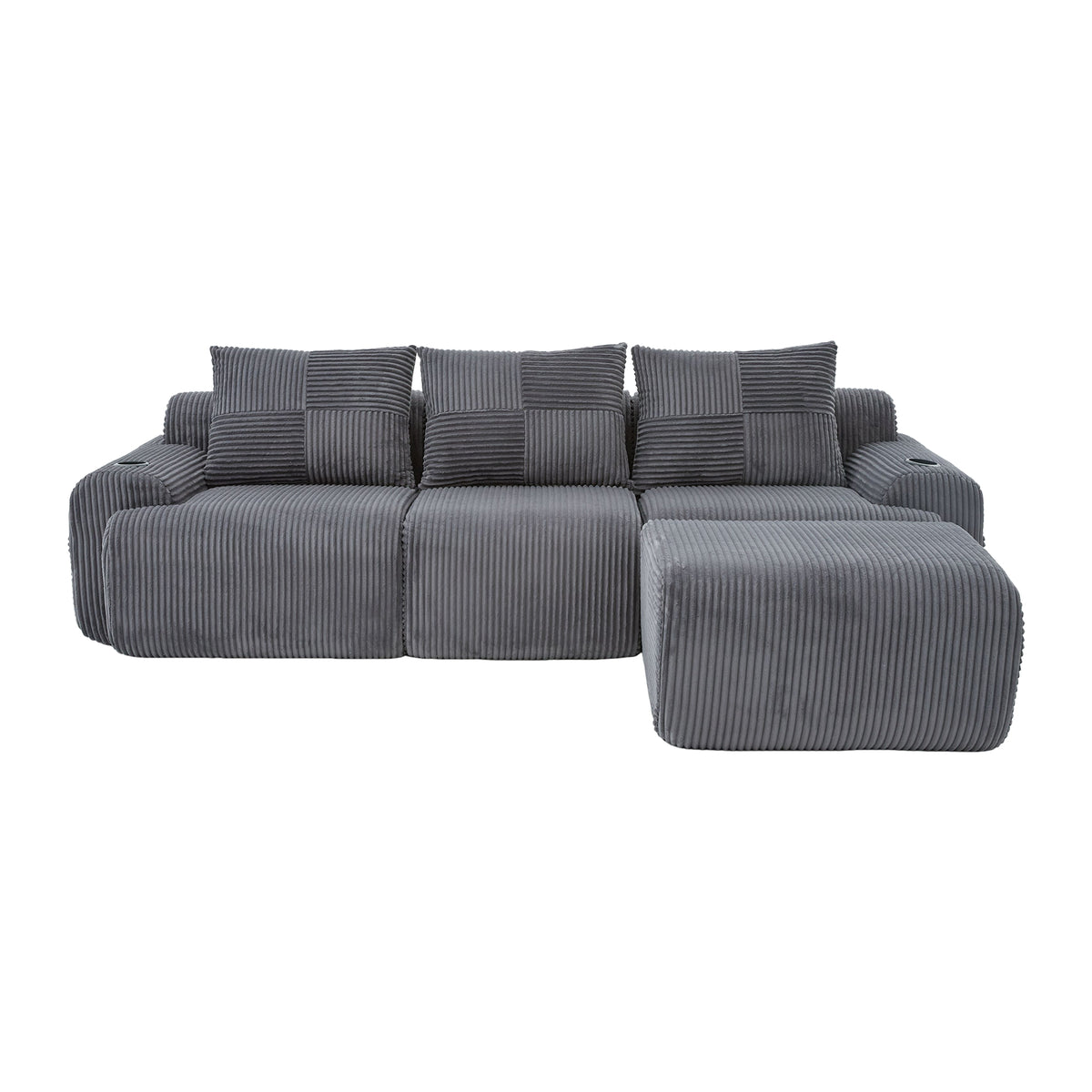Dark Grey Corduroy 3-Seater Modular Sofa with Ottoman — detail 21