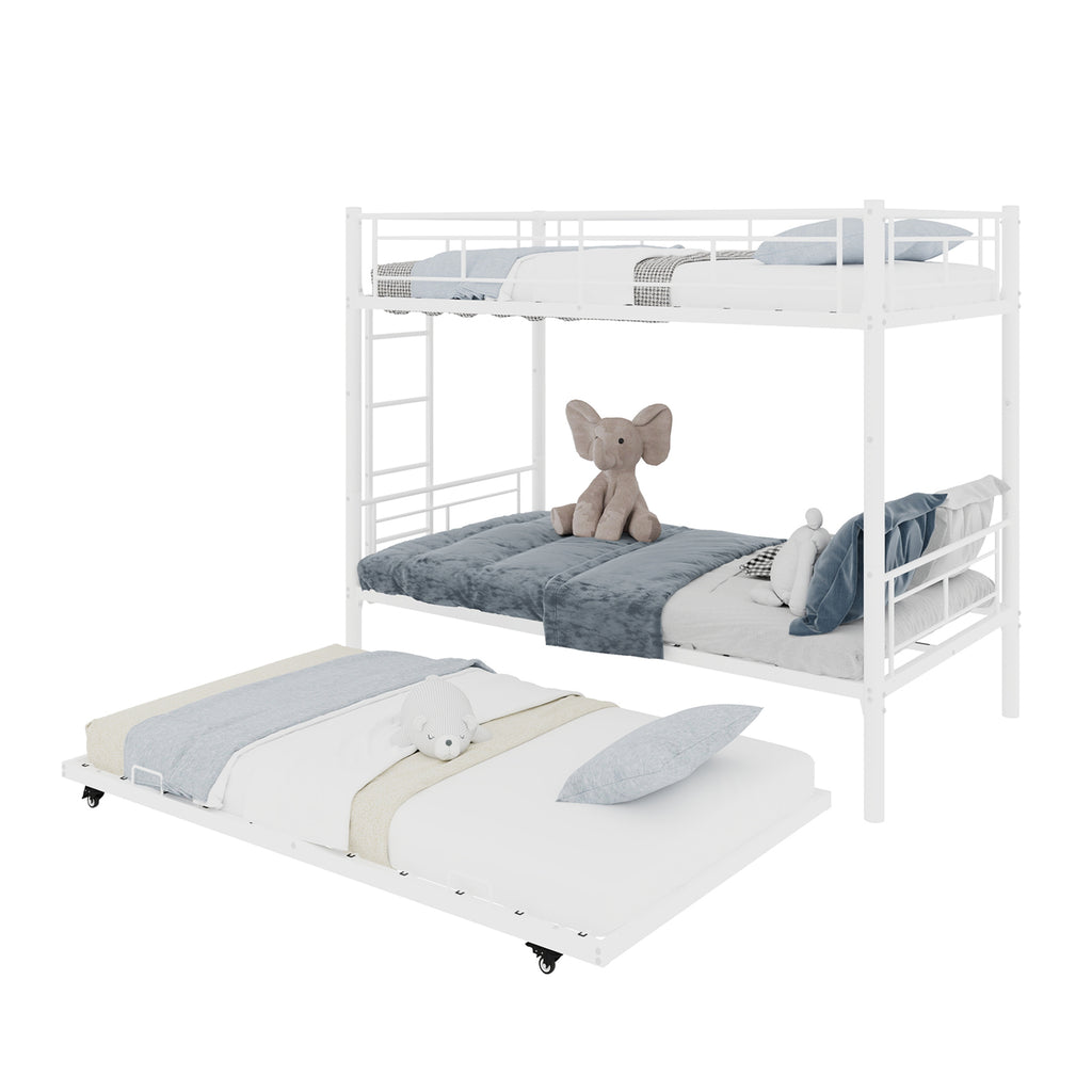 White Metal Bunk Bed with Pull-Out Trundle – 90 × 190 cm — detail 13