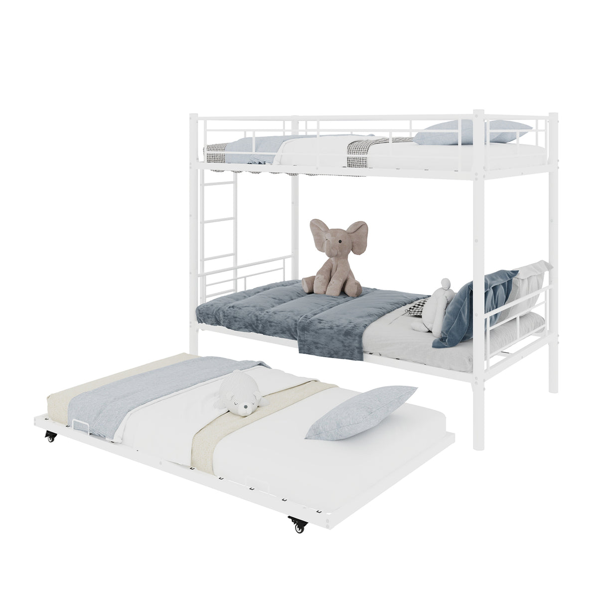 White Metal Bunk Bed with Pull-Out Trundle – 90 × 190 cm — detail 13