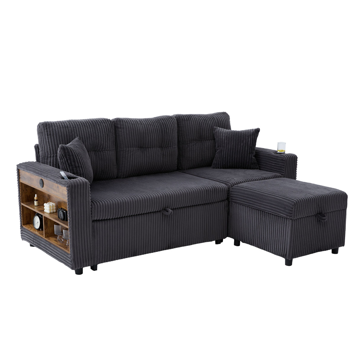 Dark Grey Corduroy Sofa Bed — detail 23