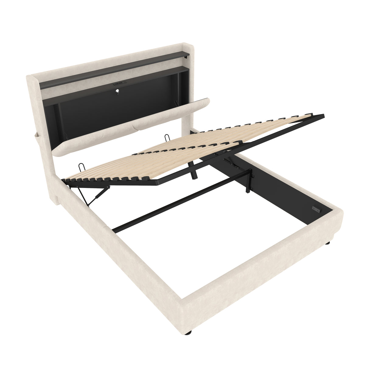 Beige Velvet Storage Bed Frame – 150 × 200 cm — detail 12