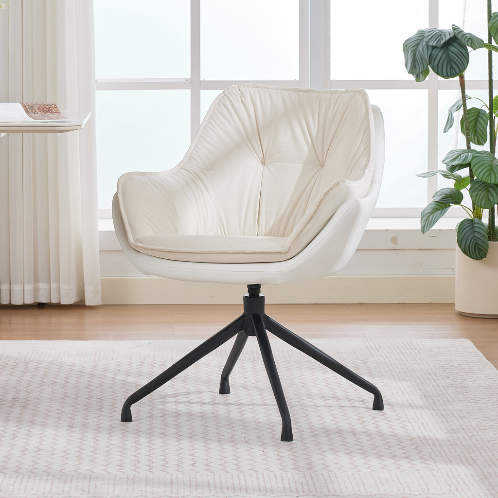 White Faux Leather Swivel Accent Chair with Auto-Return — detail 10
