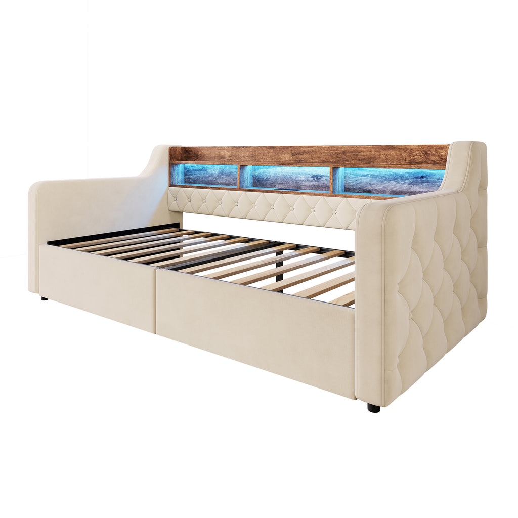 Beige Velvet Storage Bed Frame – 90 × 190 cm — detail 18