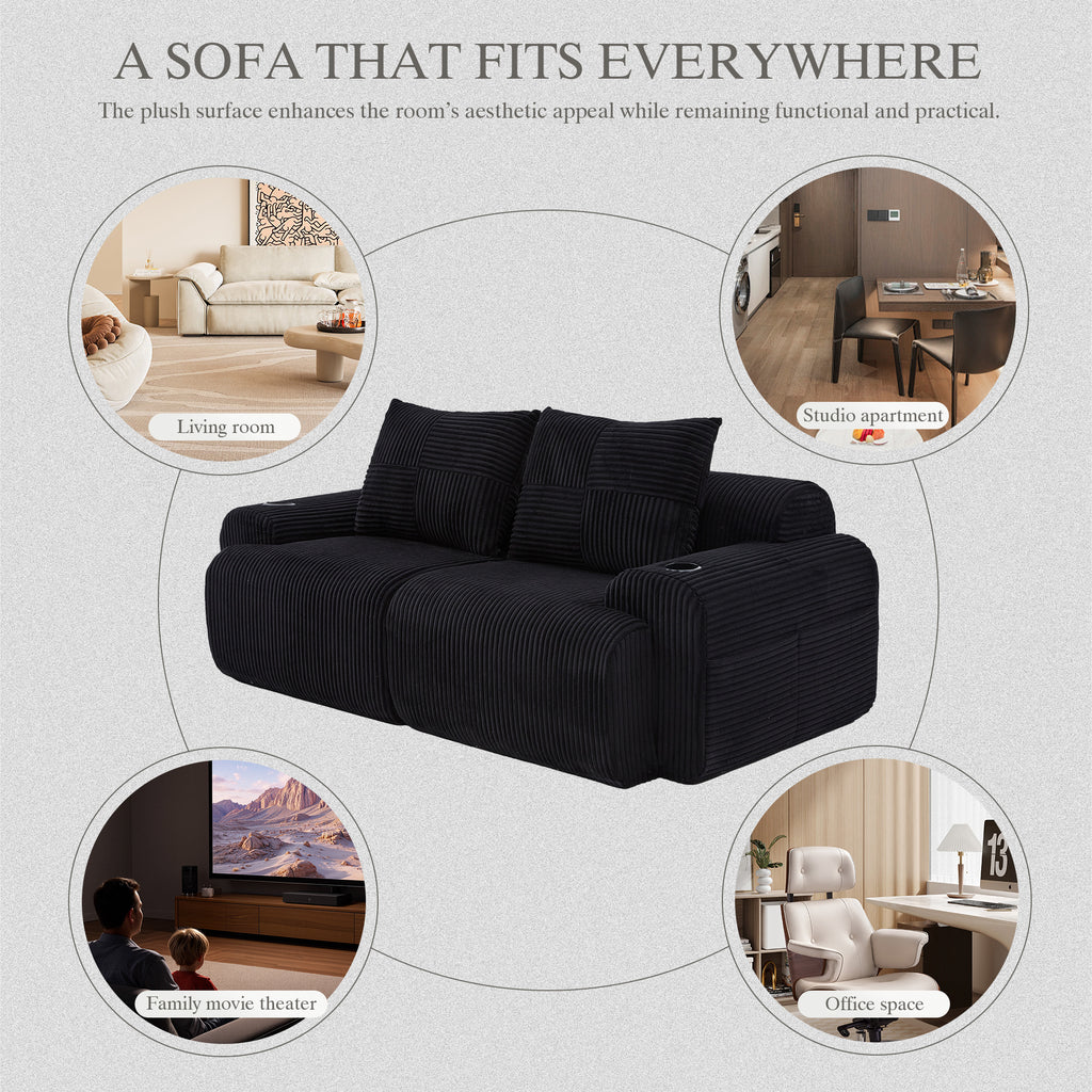 Black Corduroy 2-Seater Modular Sofa — detail 8