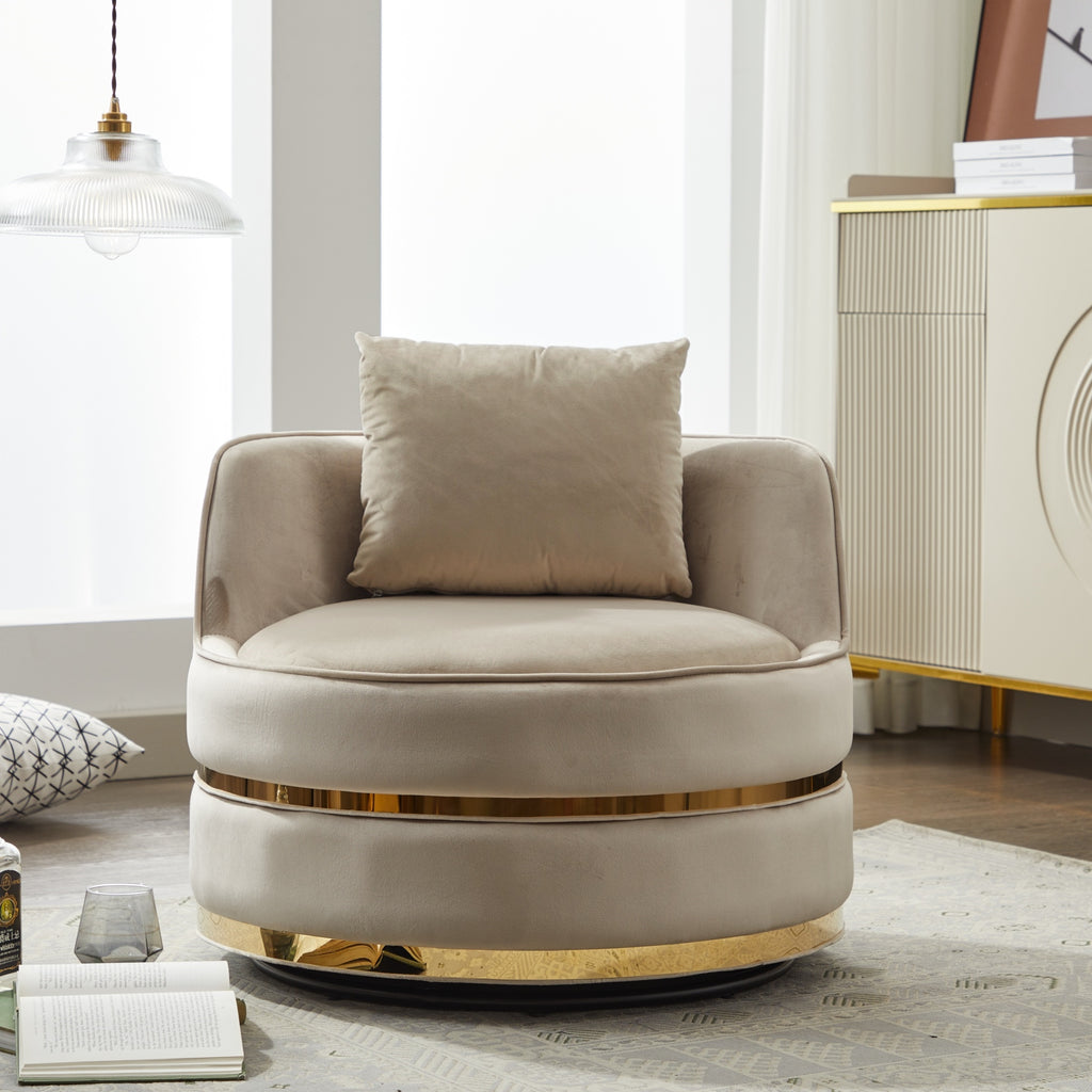 Taupe Velvet 360° Swivel Barrel Chair — detail 9
