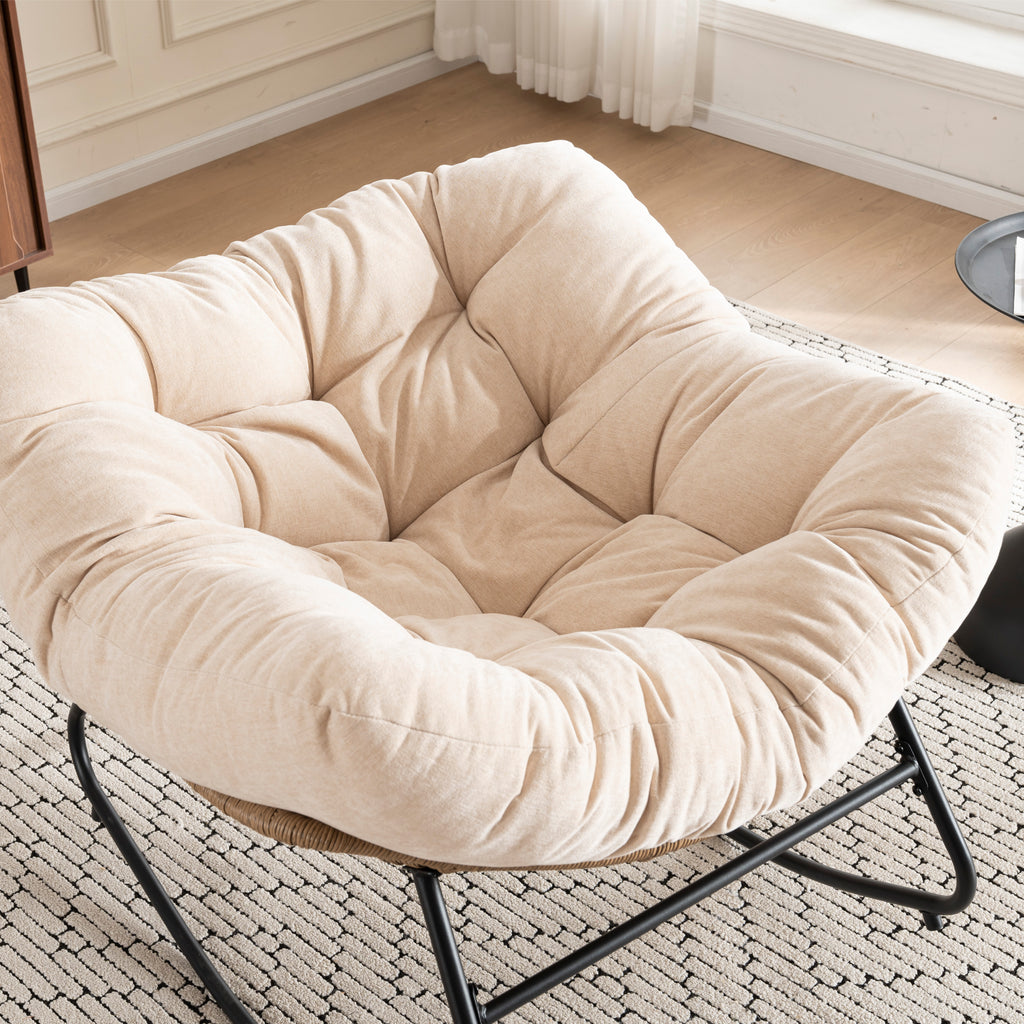 Beige Oversized Rattan Rocking Chair with Cushion — detail 10