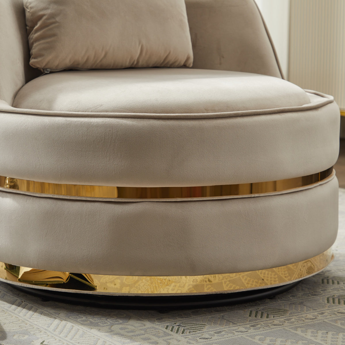 Taupe Velvet 360° Swivel Barrel Chair — detail 4