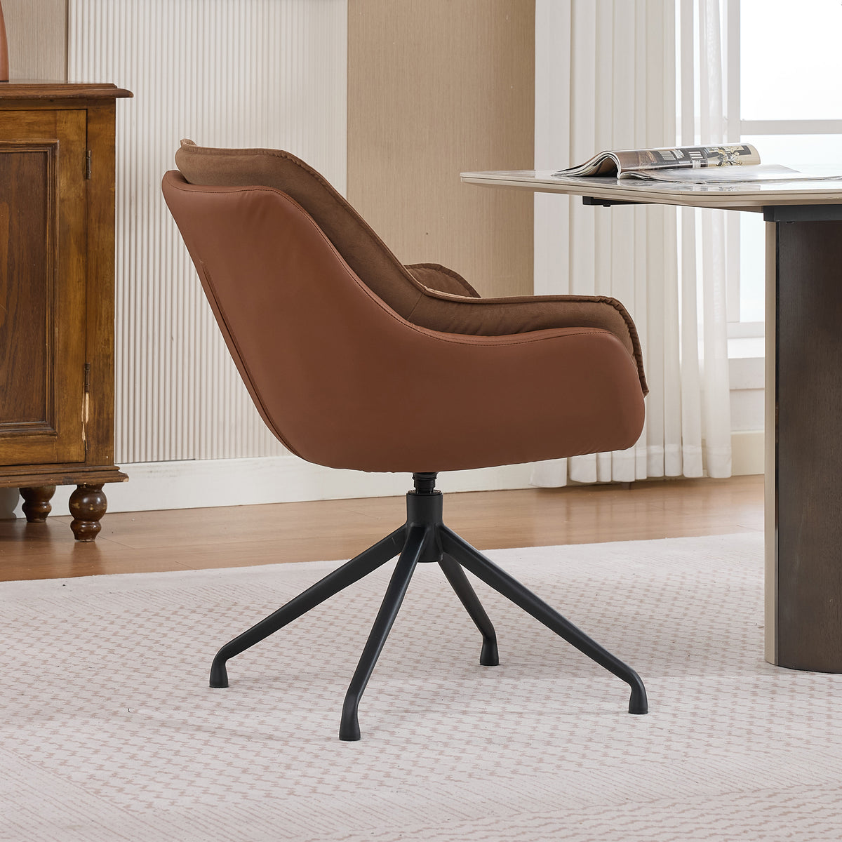 Brown Faux Leather Swivel Accent Chair with Auto-Return — detail 9