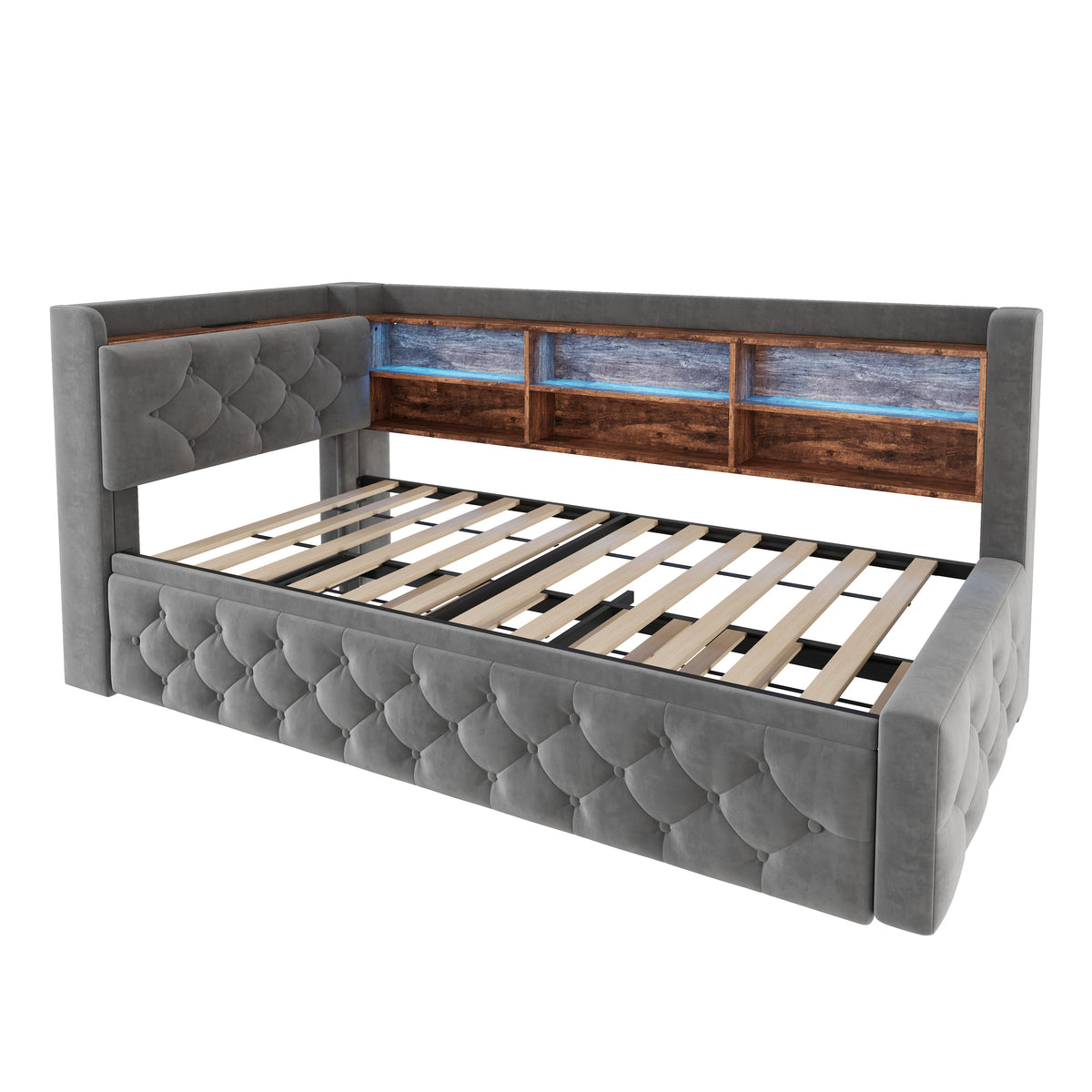 Dark Grey Velvet Storage Bed Frame – 90 × 190 cm — detail 12