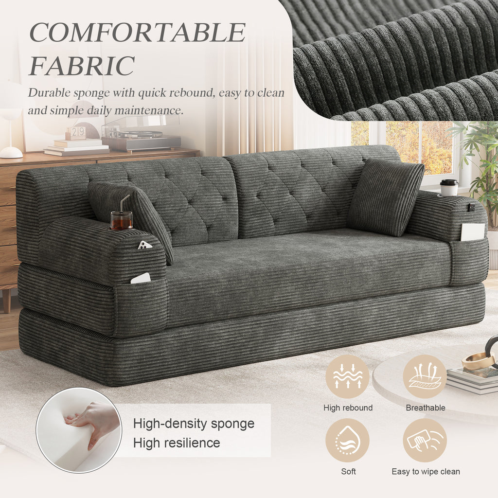 Dark Grey Corduroy 3-Seater Sofa Bed — detail 5