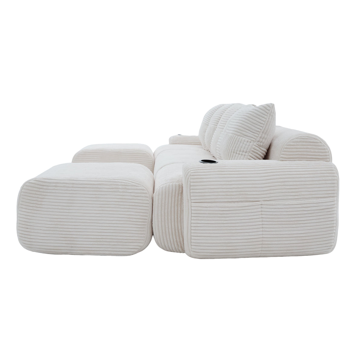 Beige Corduroy 4-Seater Modular Sofa with Two Ottomans — detail 22