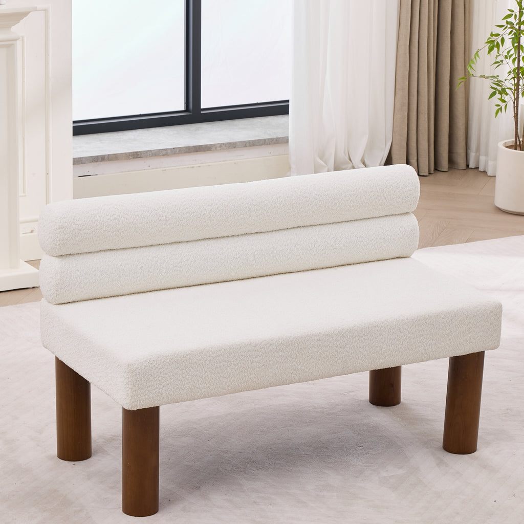 White Bouclé Upholstered Bench with Backrest — detail 3