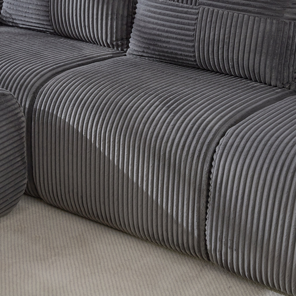 Dark Grey Corduroy 4-Seater Modular Sofa with Two Ottomans — detail 18