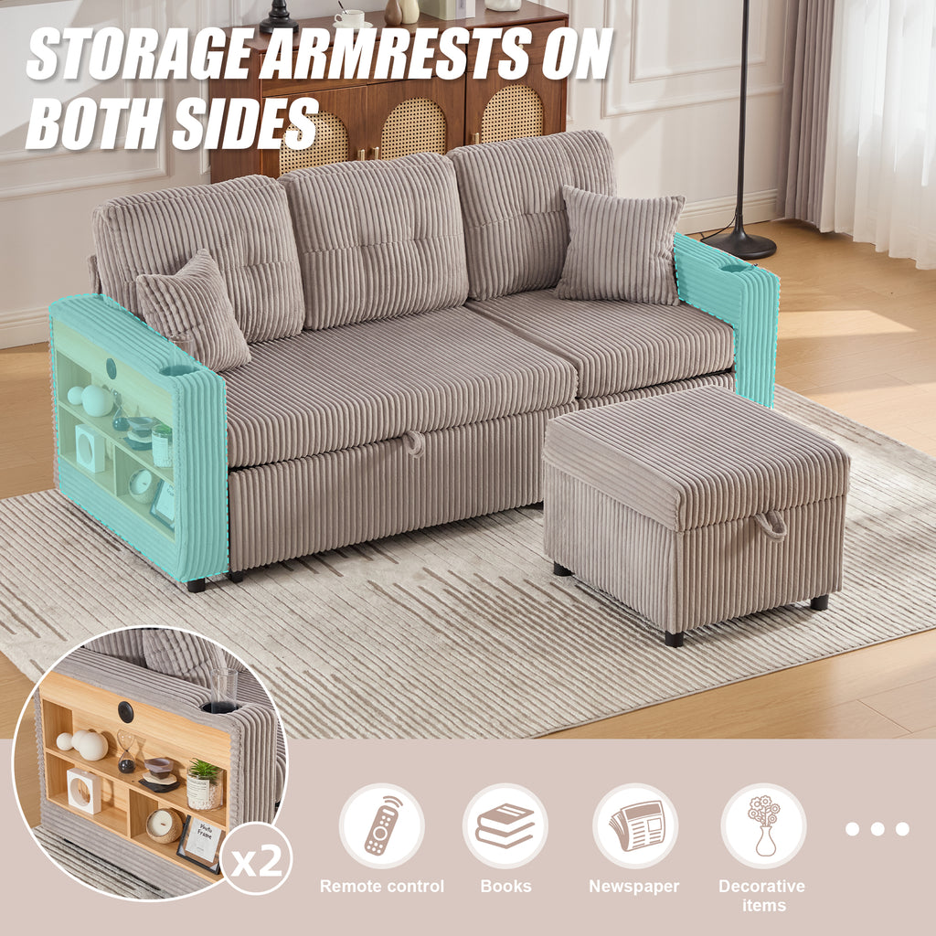 Light Grey Corduroy Sofa Bed — detail 4