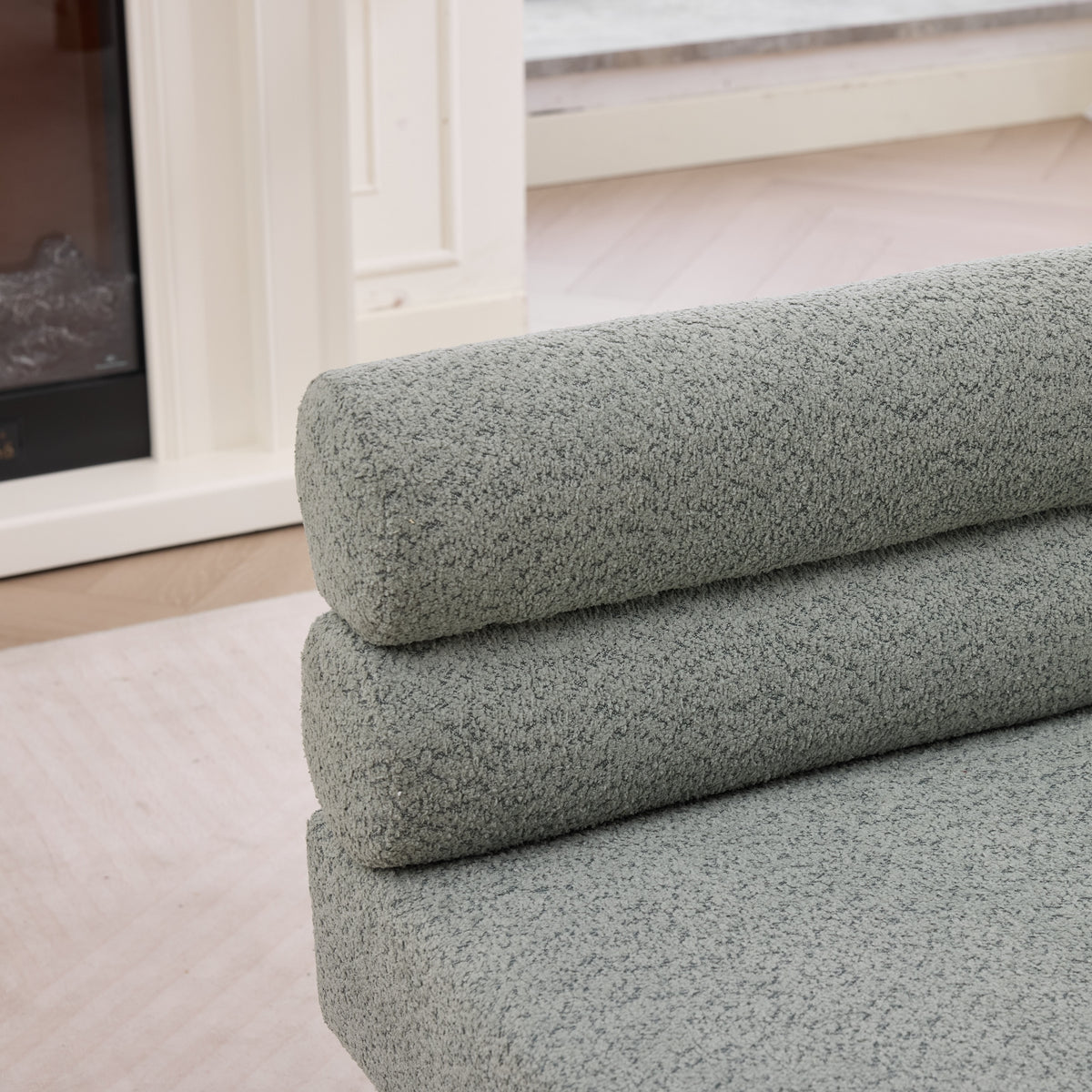Green Bouclé Upholstered Bench with Backrest — detail 6