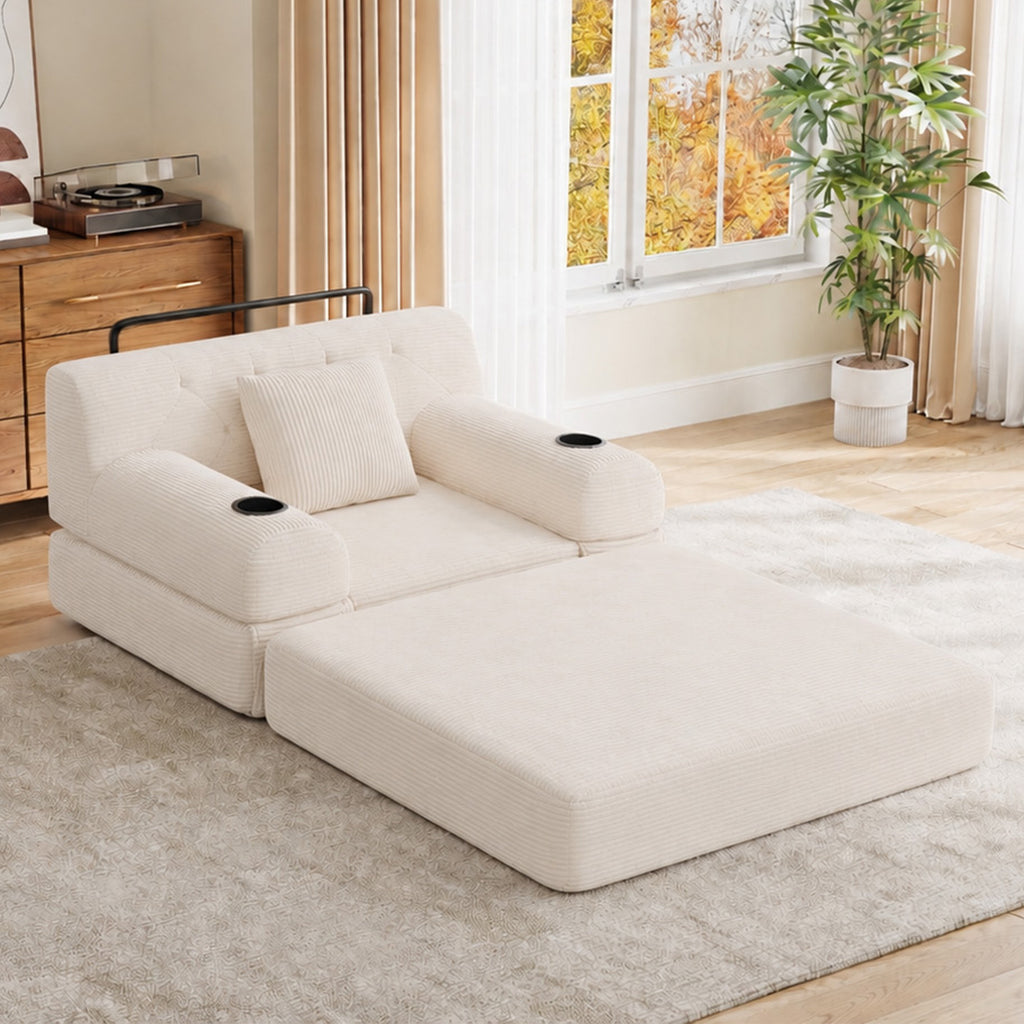Beige Corduroy Sleeper Chair — product view