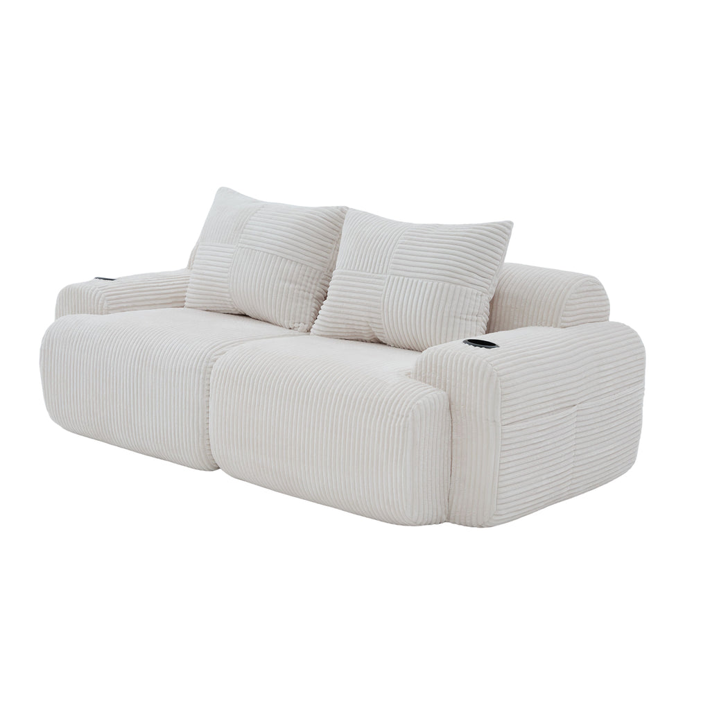 Beige Corduroy 2-Seater Modular Sofa — detail 13