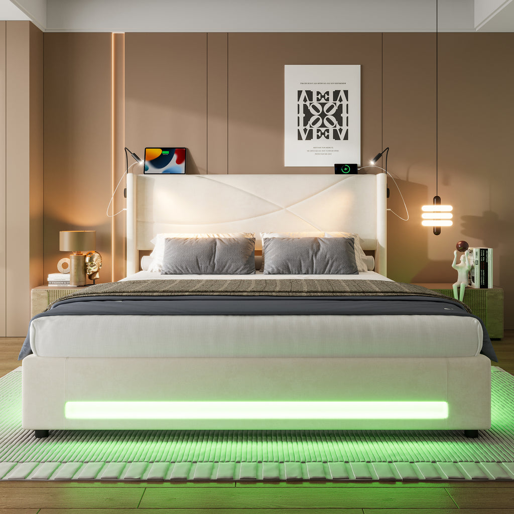 Beige Velvet Storage Bed Frame – 150 × 200 cm — detail 3