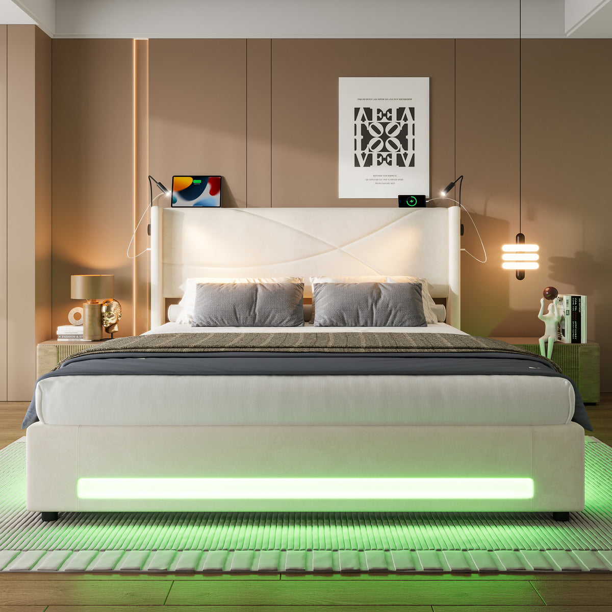 Beige Velvet Storage Bed Frame – 150 × 200 cm — detail 3