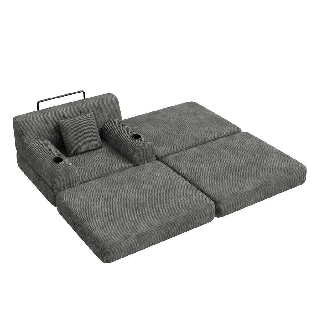 Dark Grey Corduroy Sleeper Chair with Ottoman — detail 11