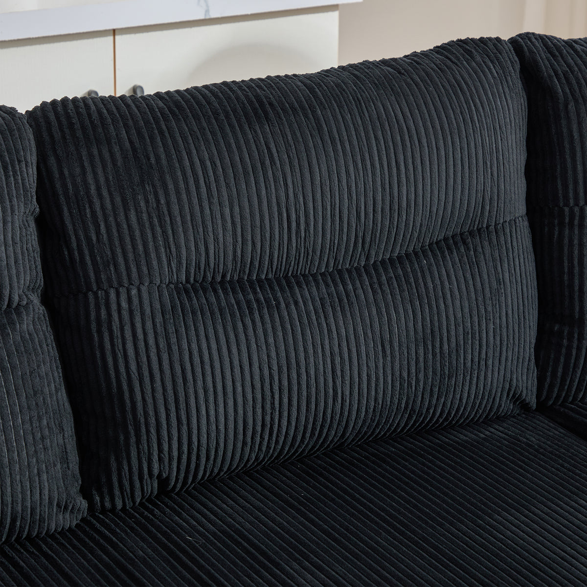 Black Oversized Chenille Chaise Lounge with Pillows — detail 19