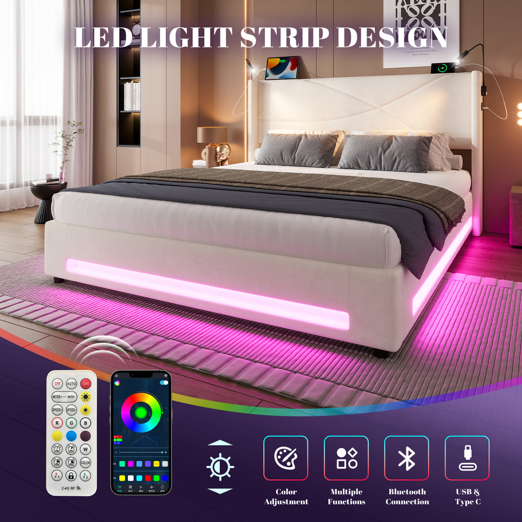 Beige Velvet Storage Bed Frame – 150 × 200 cm — detail 4